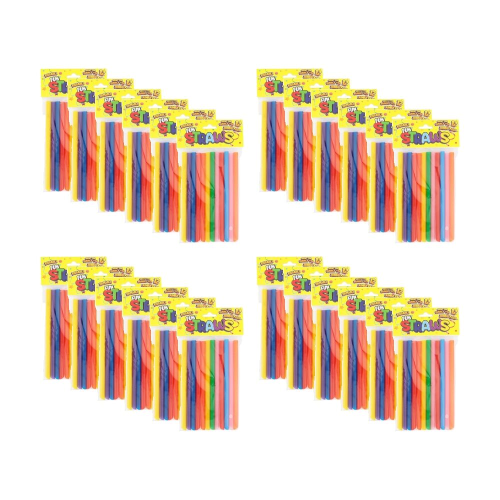 Braz 12pc Braz Plastic Reusable Straws Set Jumbo Multi Colour (24 Pack)