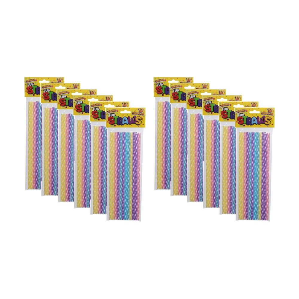 Braz 12pc Braz Plastic Reusable Straws Set 28cm Multi Colour (12 Pack)