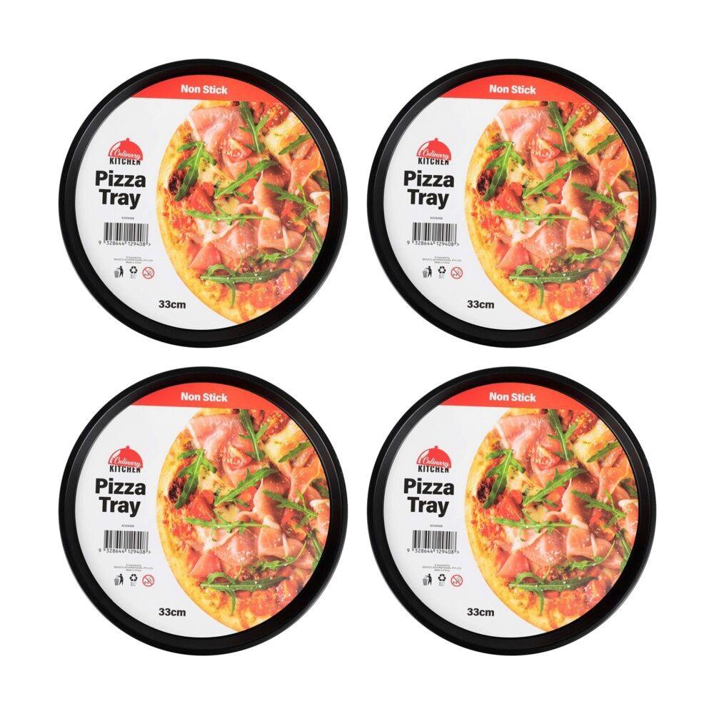 Culinary Kitchen Non-Stick Round Pizza Crisp Baking Pan Tray 32cm (4 Pack)