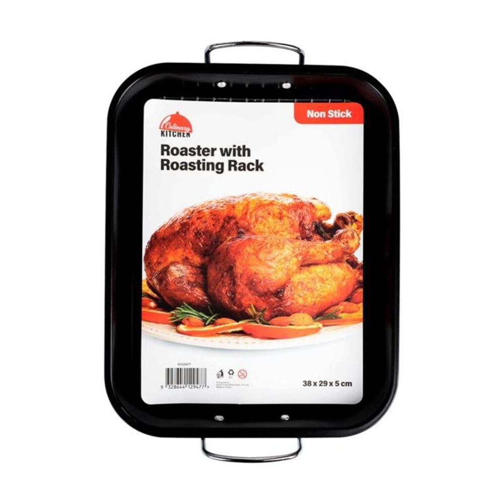 Culinary Kitchen 38x29x5cm Non-Stick Roaster Baking Pan Tray w/ Roasting Rack