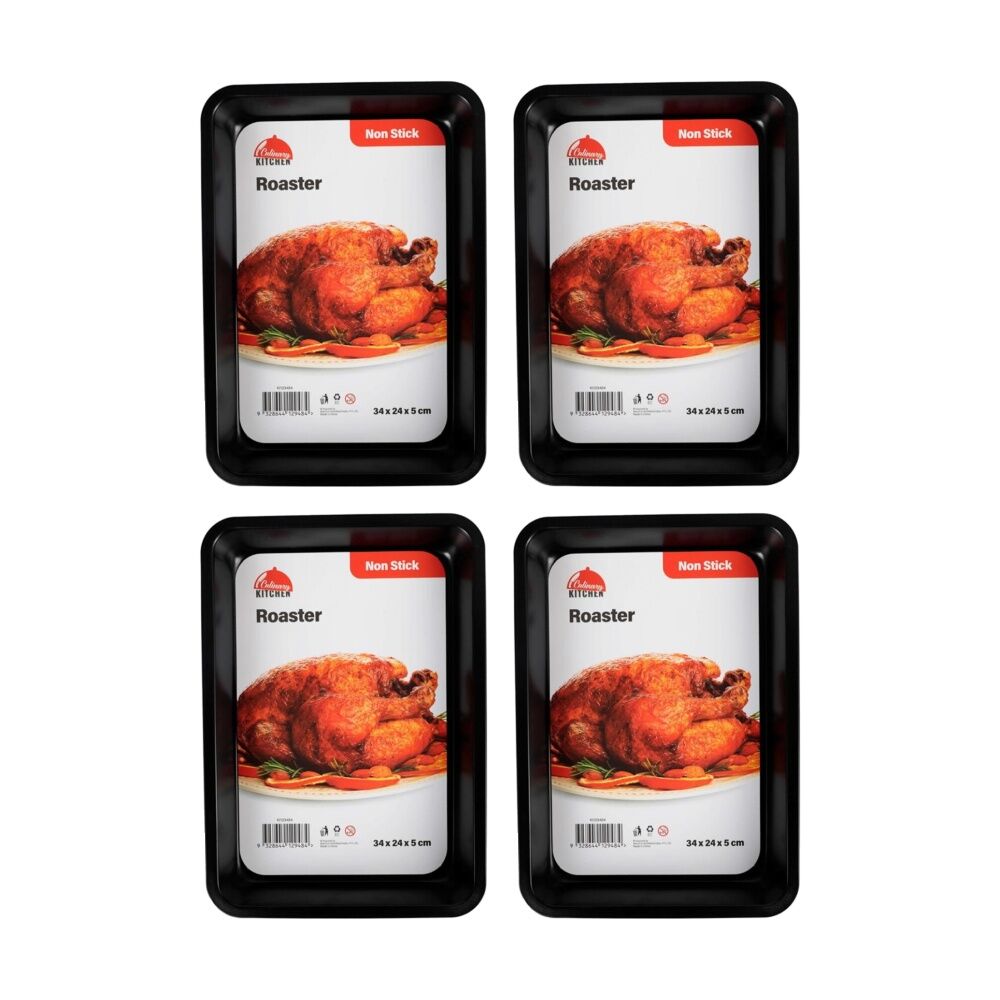Culinary Kitchen Non-Stick Rectangular Roaster Baking Pan Tray 34x24x5cm (4 Pack)