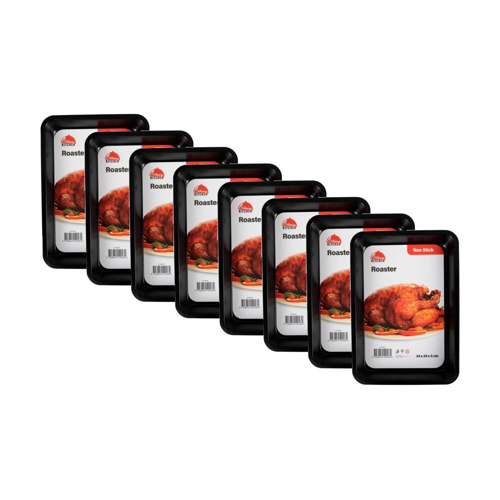 Culinary Kitchen Non-Stick Rectangular Roaster Baking Pan Tray 34x24x5cm (8 Pack)