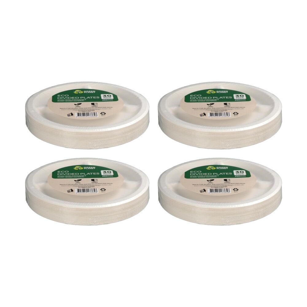 Braz 30pc Braz Earth Friendly Disposable Round Divided Plates Tableware 23cm (4 Pack)