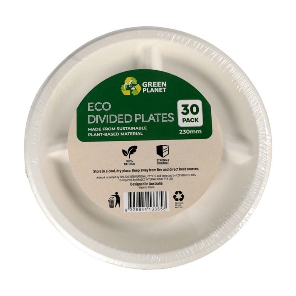 Braz 30pc Braz Earth Friendly Disposable Round Divided Plates Tableware 23cm (4 Pack) — image 3