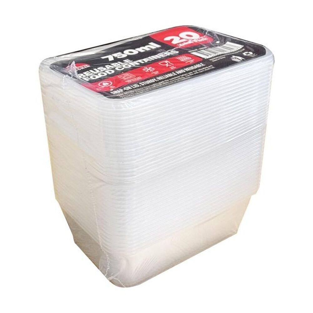 Braz 20pc Braz Reusable Rectangular Food Storage Containers w/ Lids 750ml Clear (4 Pack) — image 2
