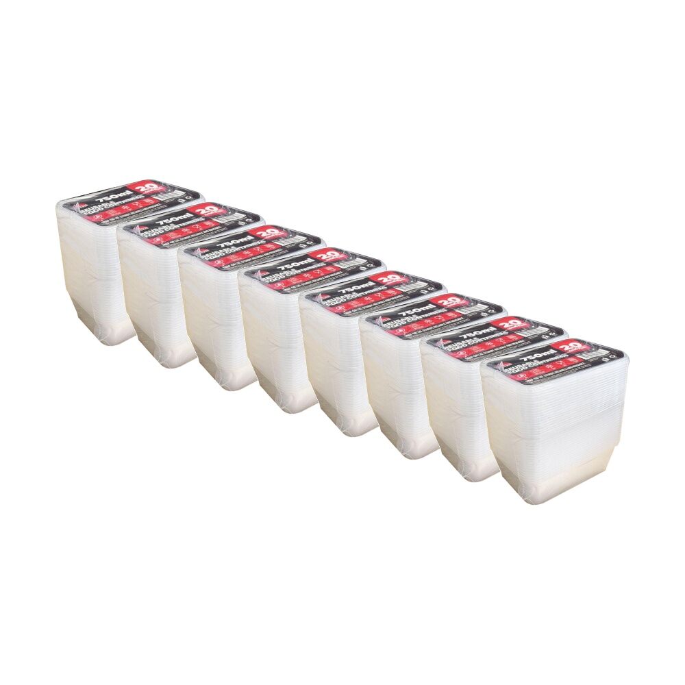 Braz 20pc Braz Reusable Rectangular Food Storage Containers w/ Lids 750ml Clear (8 Pack)