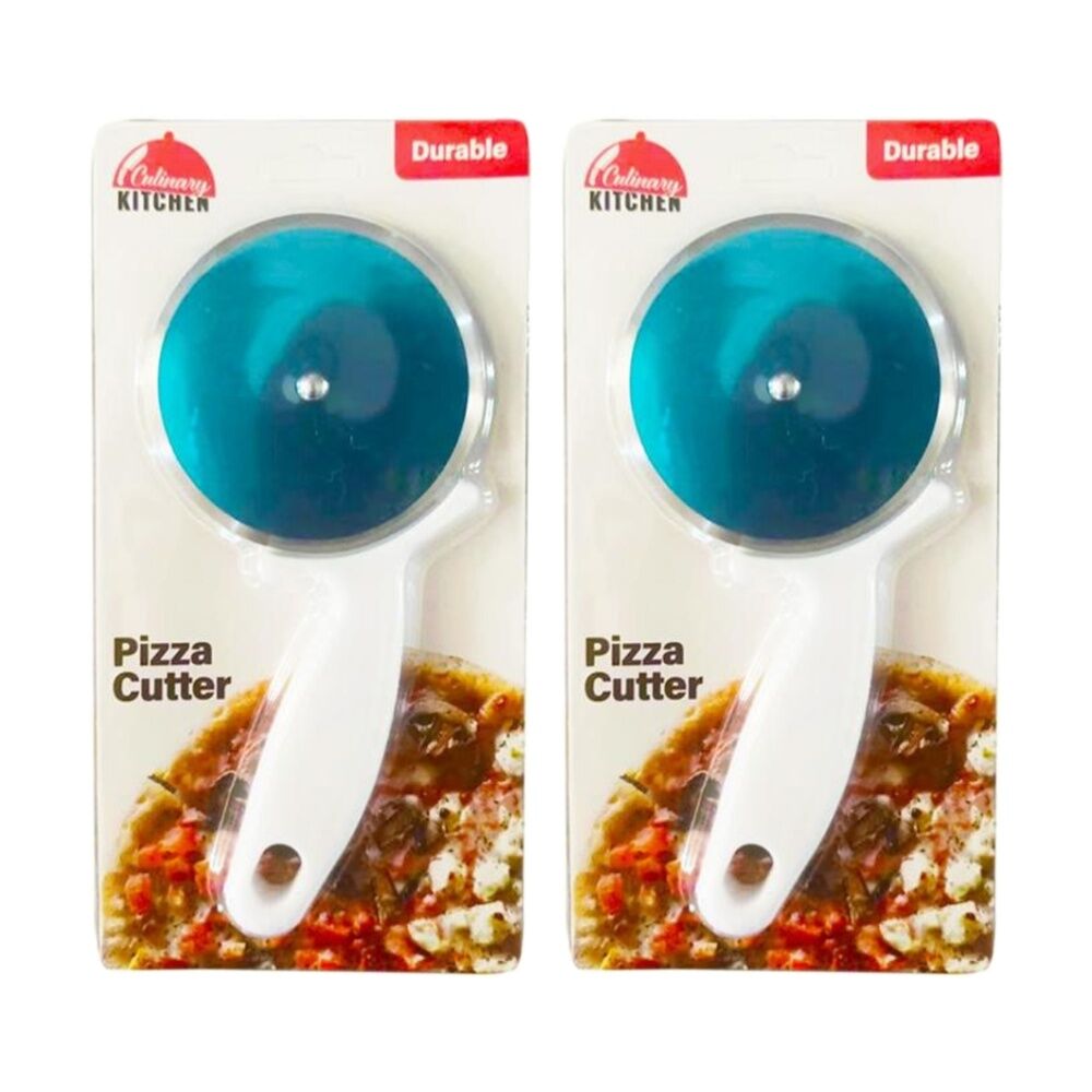 Culinary Kitchen Plastic Pizza Cutter Cooking Utensil White/Blue (2 Pack)