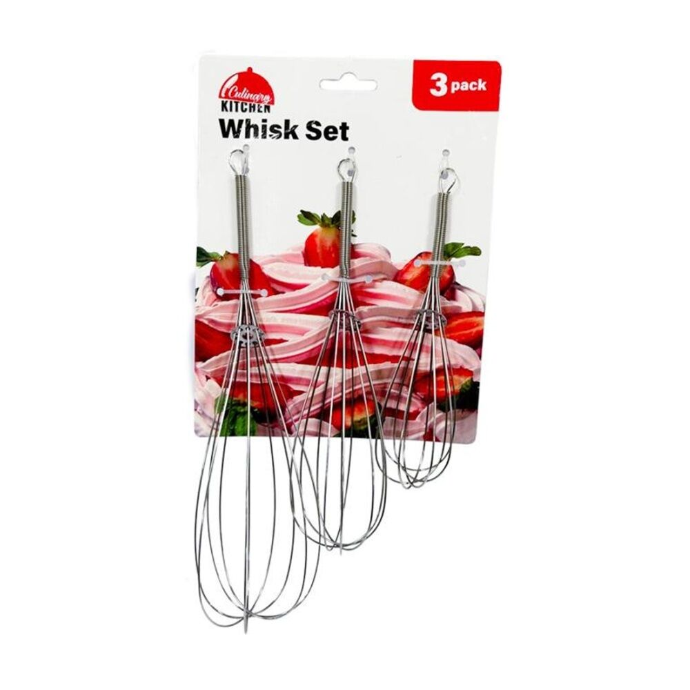 Culinary Kitchen Stainless Steel Whisks Set Cooking Utensil Silver (3 Pieces)