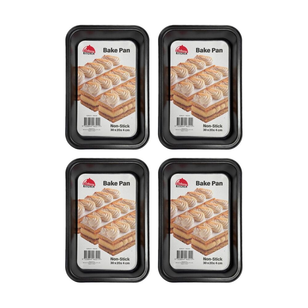 Culinary Kitchen Non-Stick Rectangular Baking Pan Tray 30x20x4cm (4 Pack)
