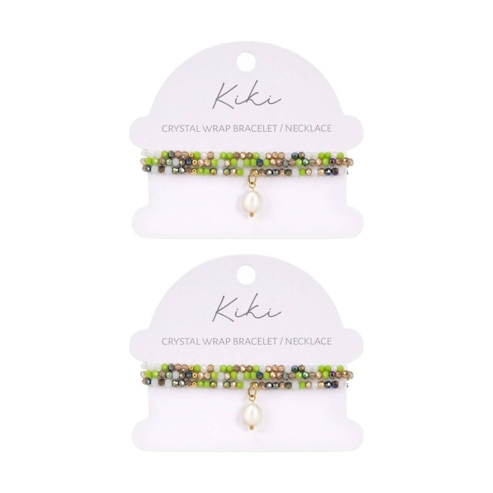Kiki Oracle Crystal Wrap Jewellery Bracelet Necklace Green White Gold (2 Pack)