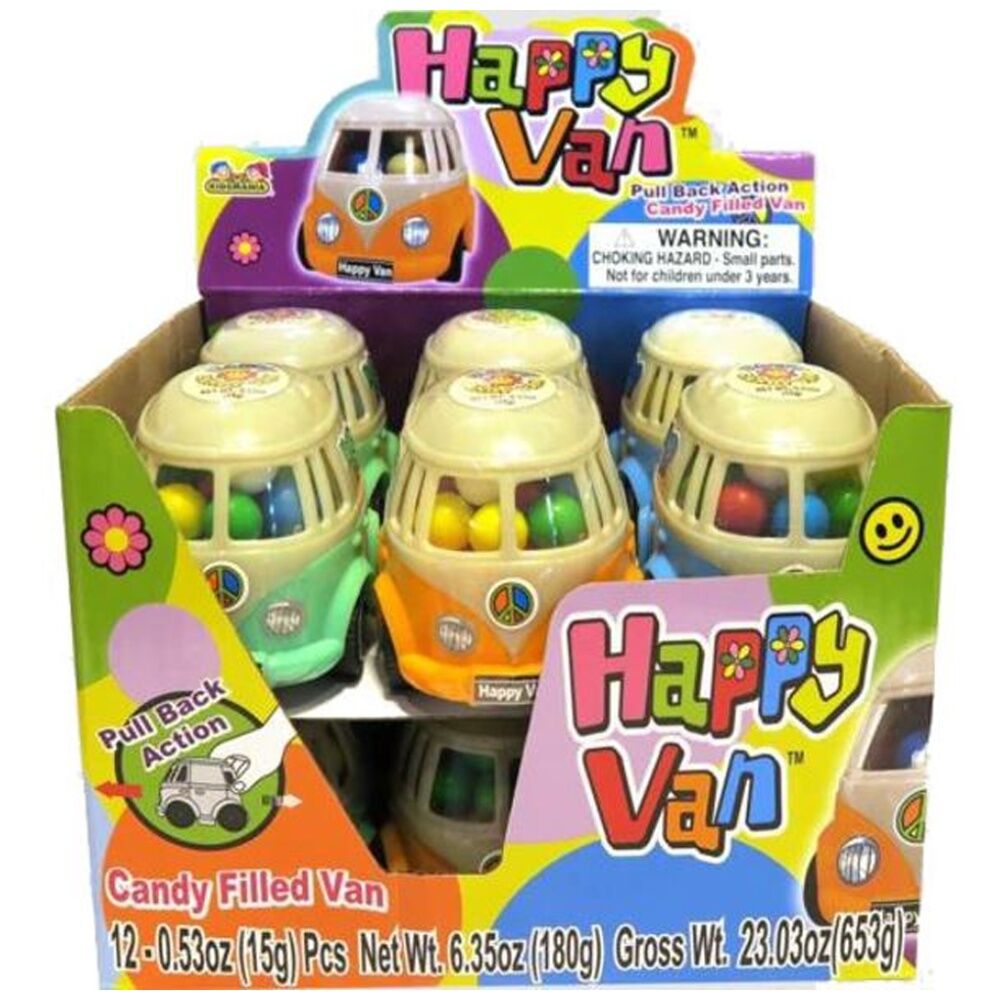 Kidsmania Happy Van Pull Back Toy Filled w/ Candy 15g Assorted (12 Pack)