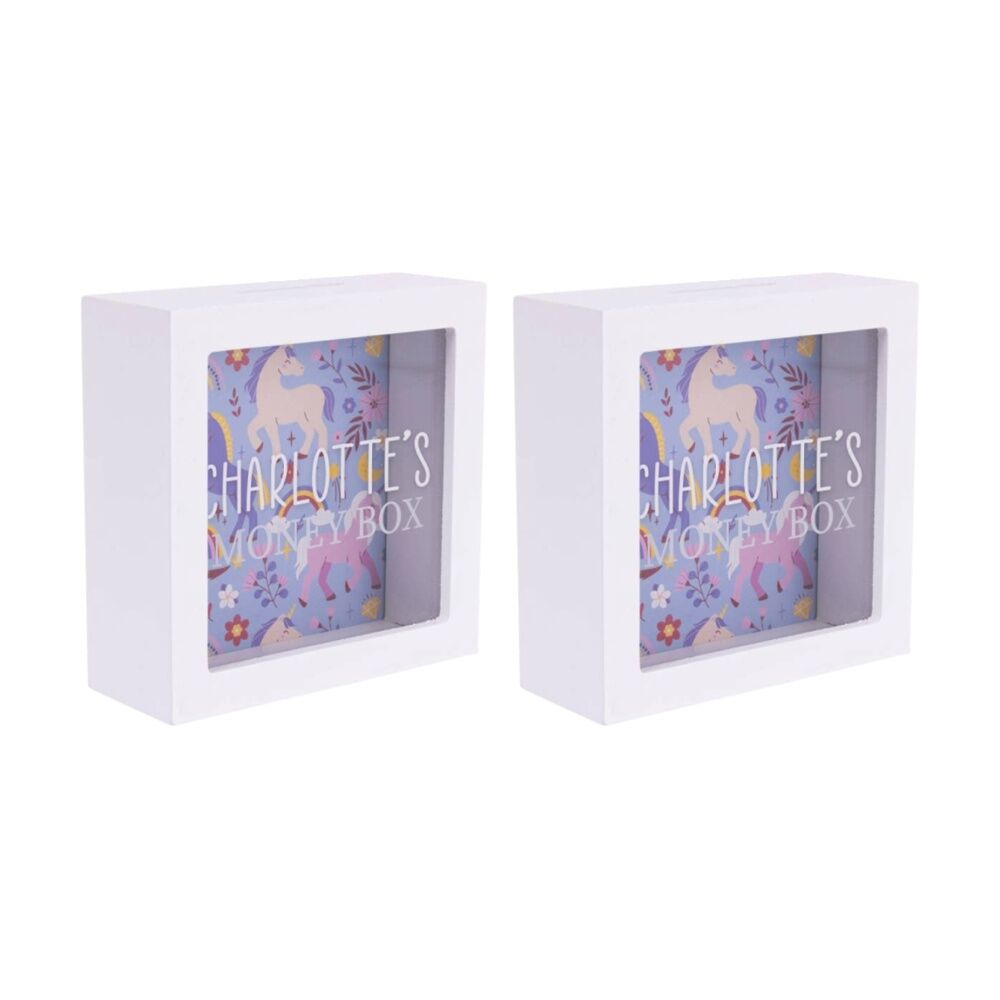 Splosh Kids Money Box Charlotte Personalised Name White Blue 13x5x13cm (2 Pack)
