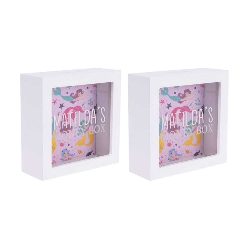 Splosh Kids Money Box Matilda Personalised Name White Pink 13x5x13cm (2 Pack)