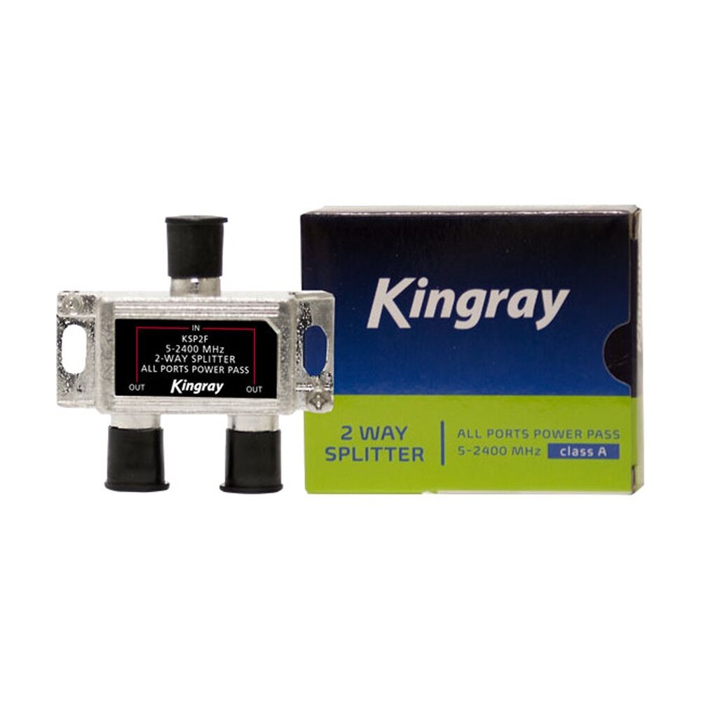 Kingray 2 Way F-Type Splitter Foxtel Approved - TV Reception And Satellite - Dual Output For TDT Fit Offs - All Ports Power Pass - Class a - 5-2400