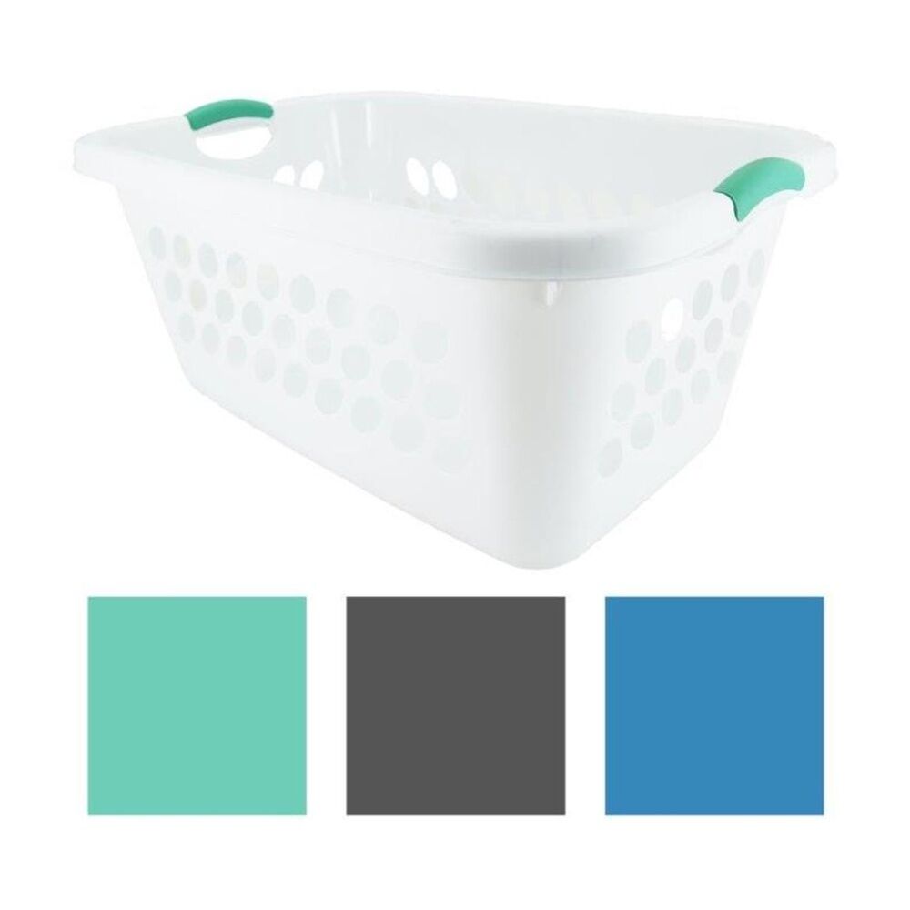 Braz Plastic Oblong Laundry Basket w/ Handles 68x46x32cm Assorted (2 Pack) — image 3