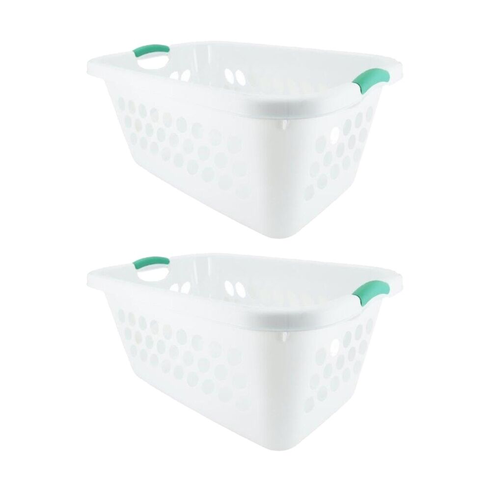 Braz Plastic Oblong Laundry Basket w/ Handles 68x46x32cm Assorted (2 Pack)