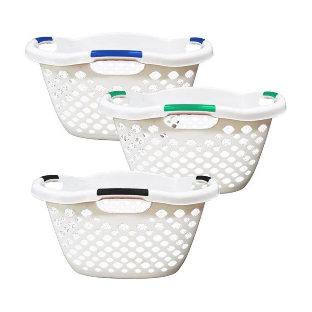 Braz Plastic Hip Hugger Laundry Basket w/ Handles 65x45x36cm Assorted (4 Pack) — image 3