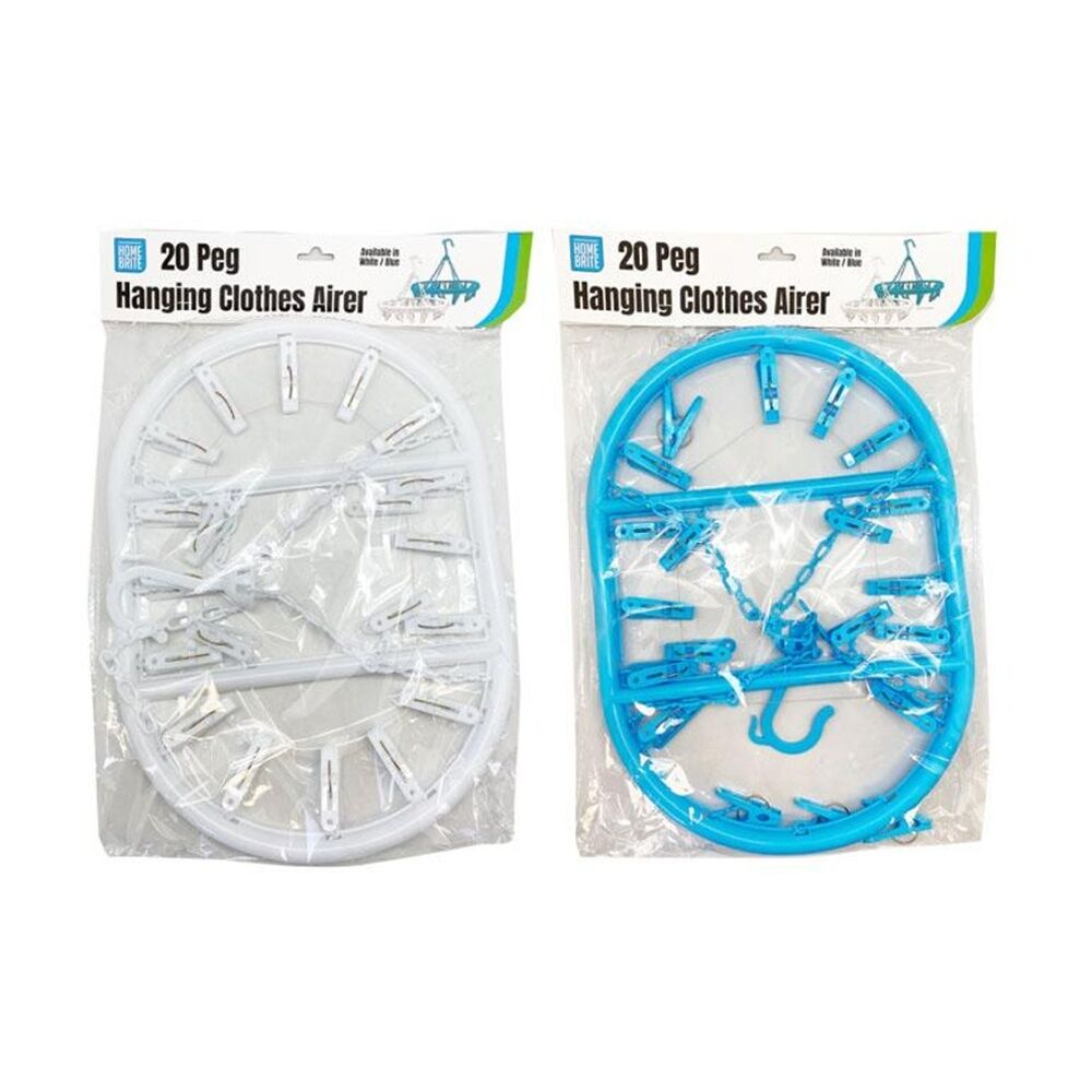 Braz Plastic Oval Airer Clothes Hanger w/ 20 Peg Hooks Assorted (6 Pack) — image 6