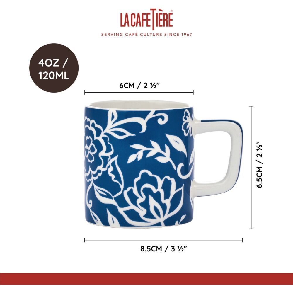 LA Cafeti?re La Cafetiere Blu Fiorato Floral Pattern Ceramic Espresso Cup Mug Blue 120ml (4 Pack) — image 8