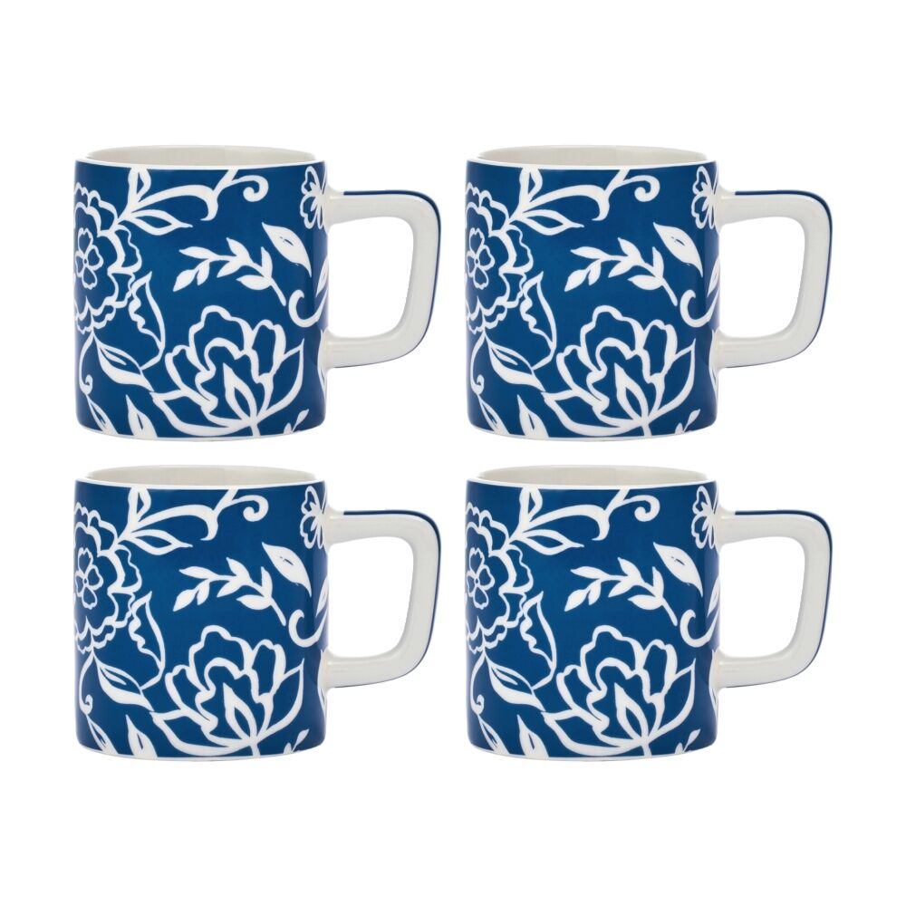 LA Cafeti?re La Cafetiere Blu Fiorato Floral Pattern Ceramic Espresso Cup Mug Blue 120ml (4 Pack)