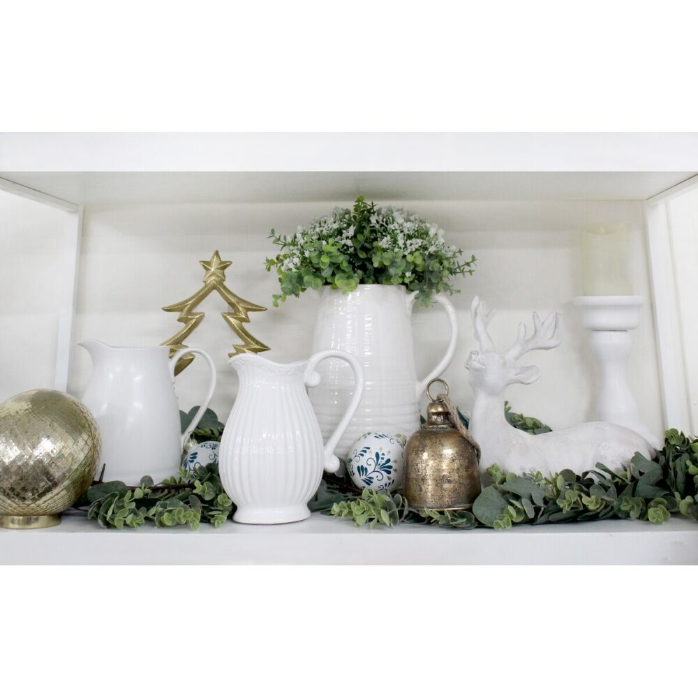 LVD 20x20x15cm White Provincial Ceramic Ribbed Jug/Vase Home/Garden Decor — image 2