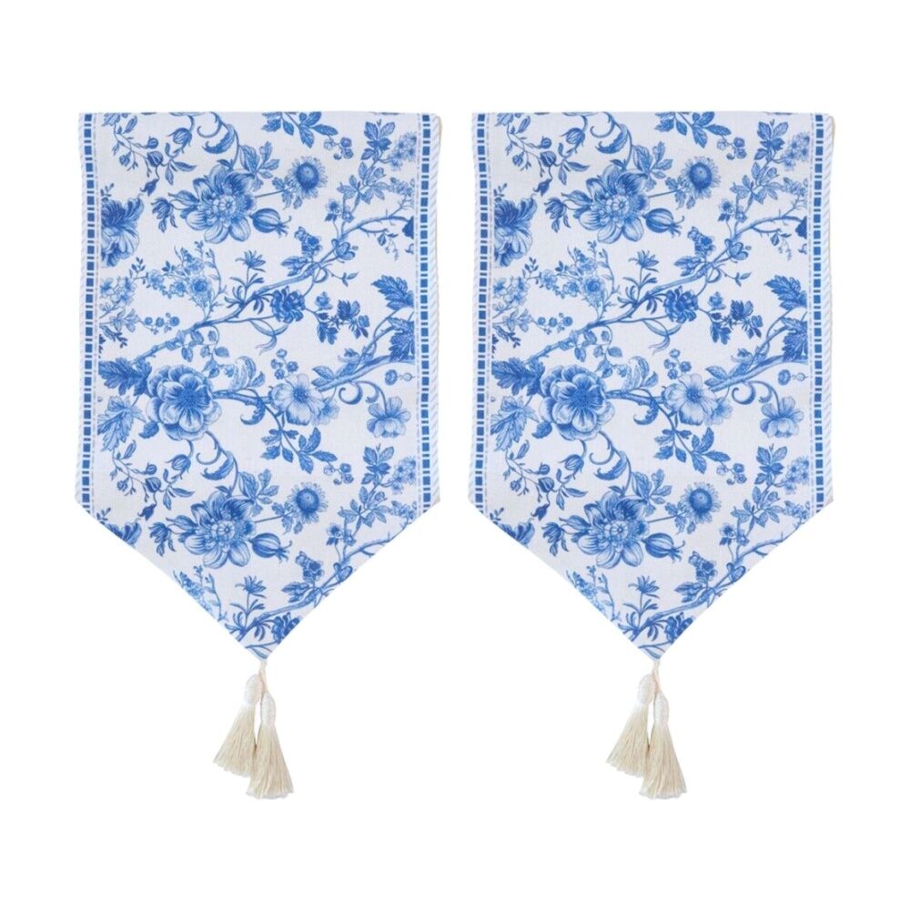 LVD Hamptons Rectangular Polyester Table Runner w/ Tassels Blue 180x33cm (2 Pack)