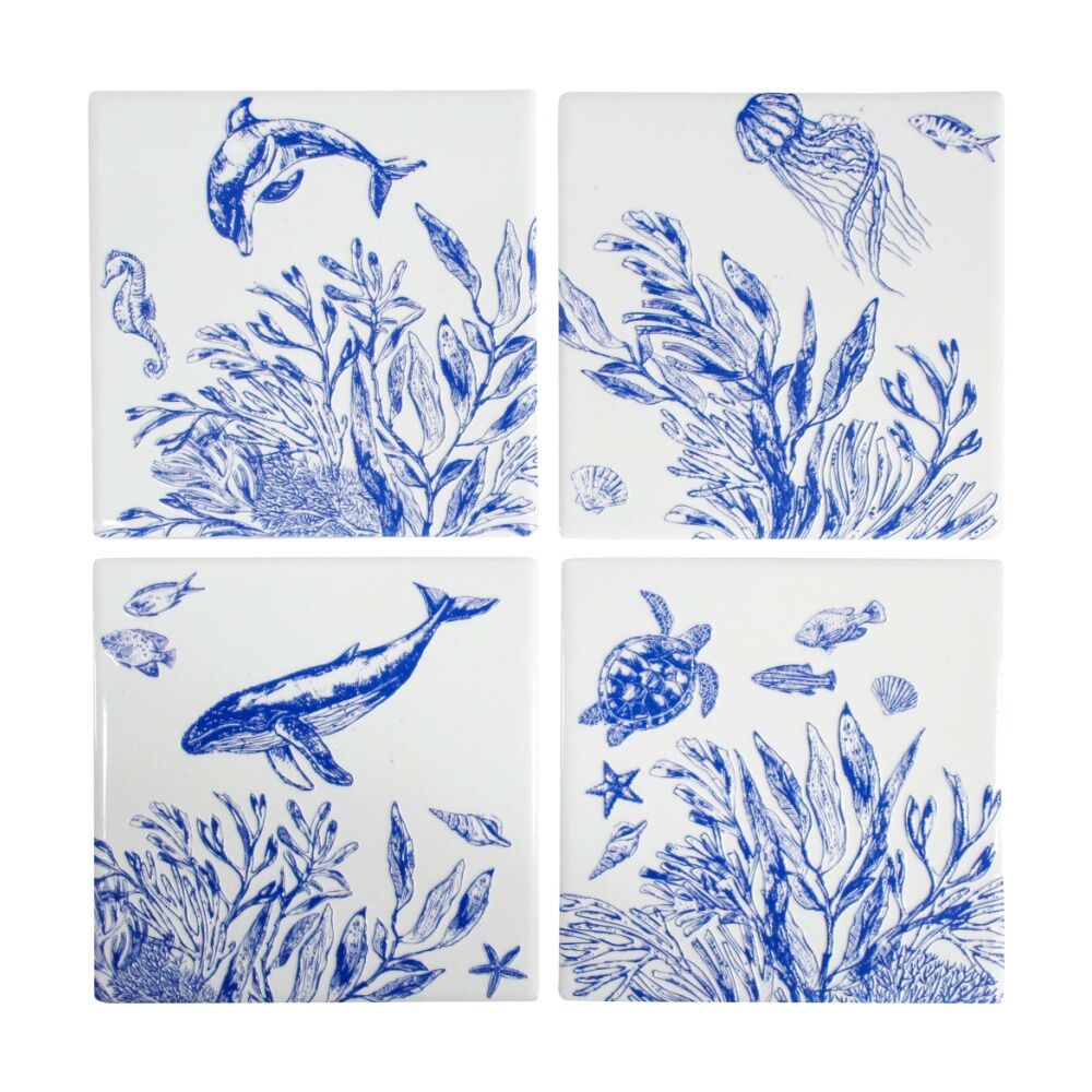 LVD 4pc LVD Blue Underwater Glossy Square Ceramic Coaster Set Tableware 10x10cm (2 Pack) — image 2