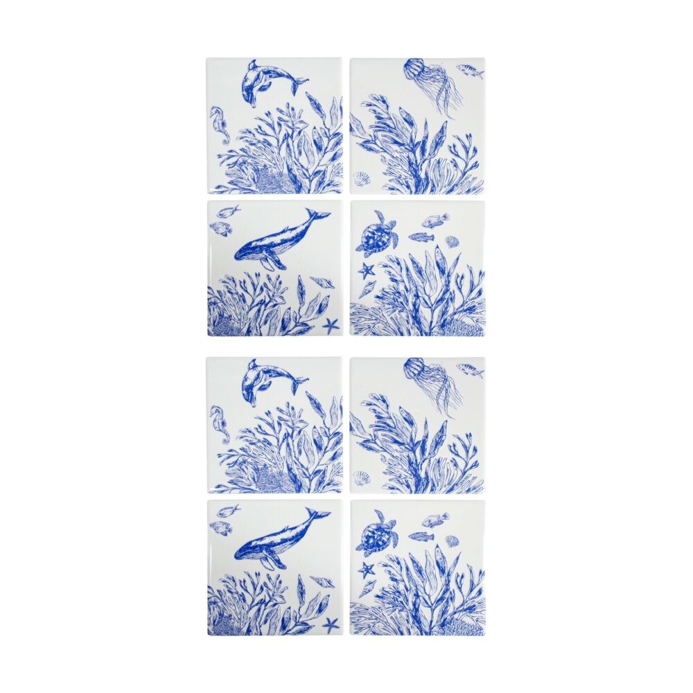 LVD 4pc LVD Blue Underwater Glossy Square Ceramic Coaster Set Tableware 10x10cm (2 Pack)
