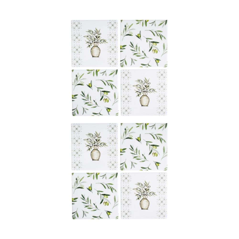 LVD 4pc LVD Decorative Olives Ceramic Square Drink Coasters Home Decor 10x10cm (2 Pack)