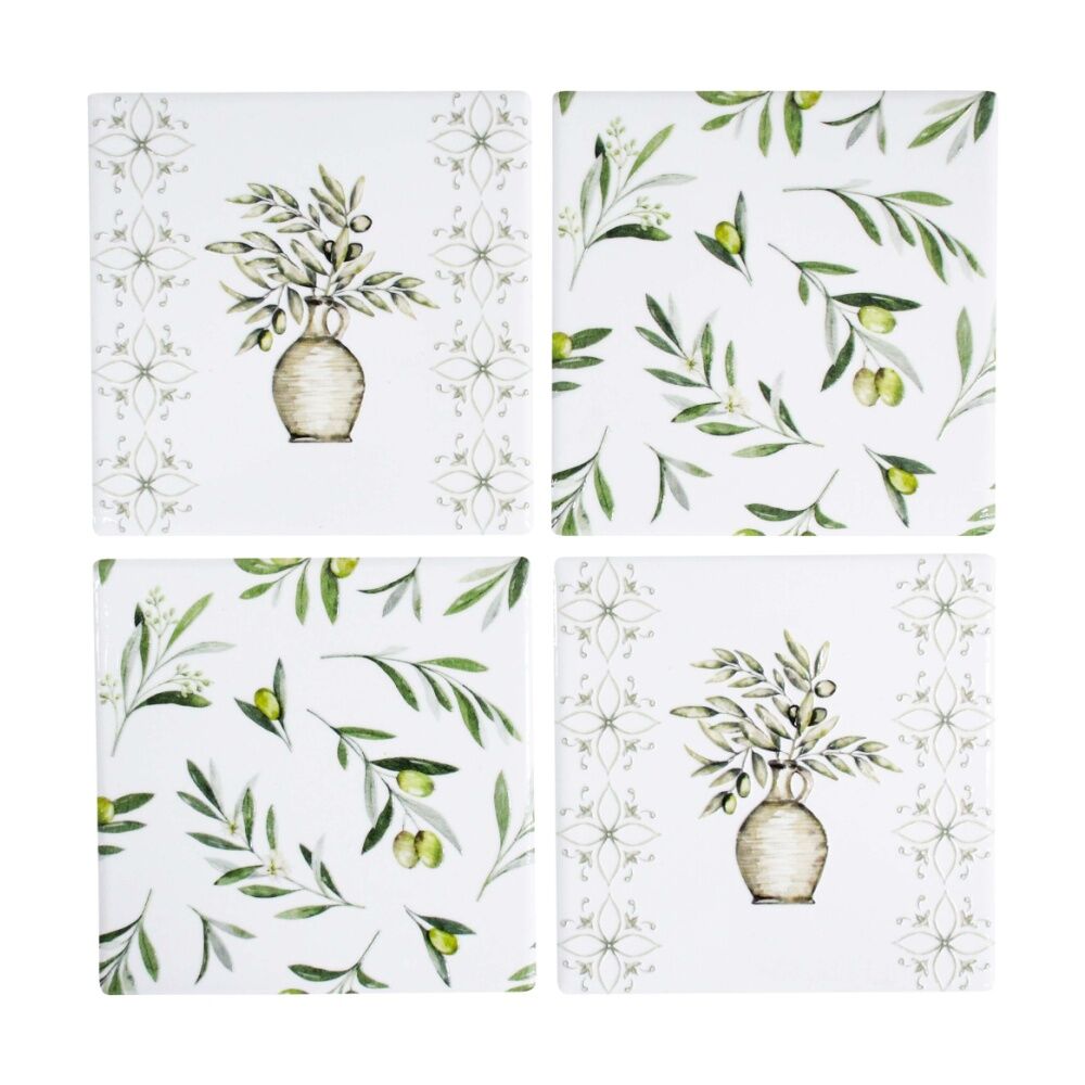 LVD 4pc LVD Decorative Olives Ceramic Square Drink Coasters Home Decor 10x10cm (2 Pack) — image 2
