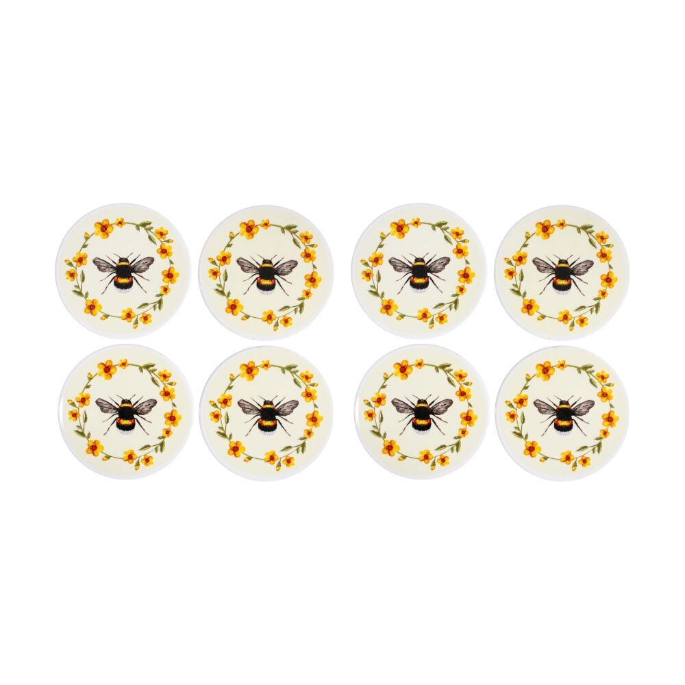 LVD 4pc LVD Decorative Bee Country Ceramic Round Drink Coasters Decor 10x10cm (2 Pack)