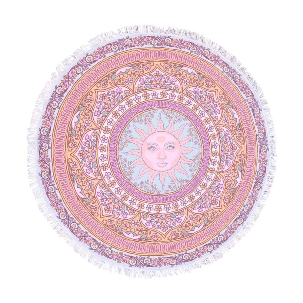 LVD 150x150cm Round Microfibre Boho Beach Towel Celestial Pink Sun