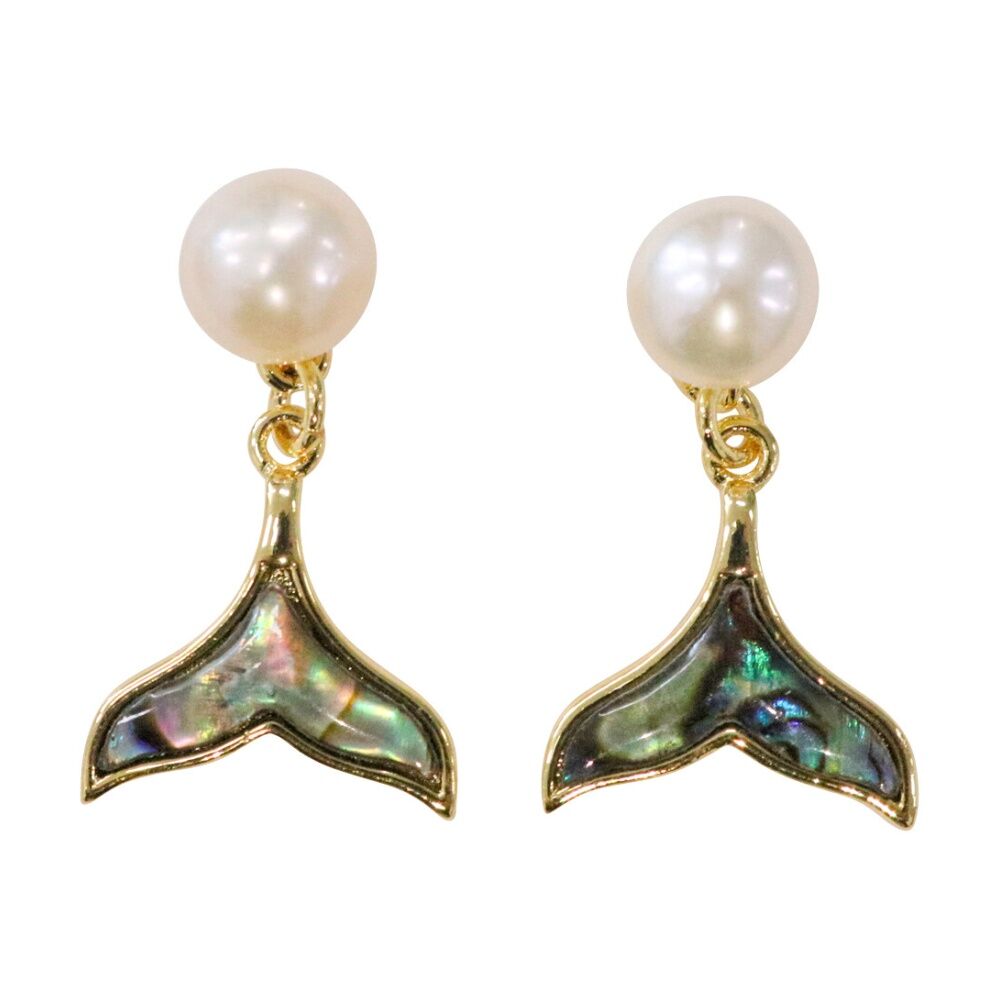 LVD Marble Teal Womens Pearl Whale Tail Beachside/Coastal Style Earrings