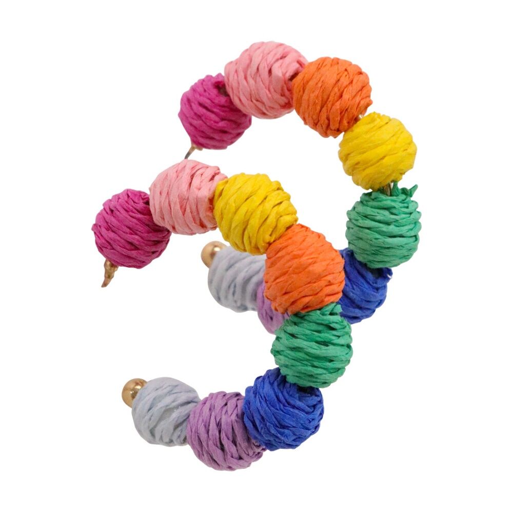 LVD LDA Earrings Colourful Hoops - Raffia MDF Gold Plated Iron - 5cm Length - Vibrant Bohemian Accessory