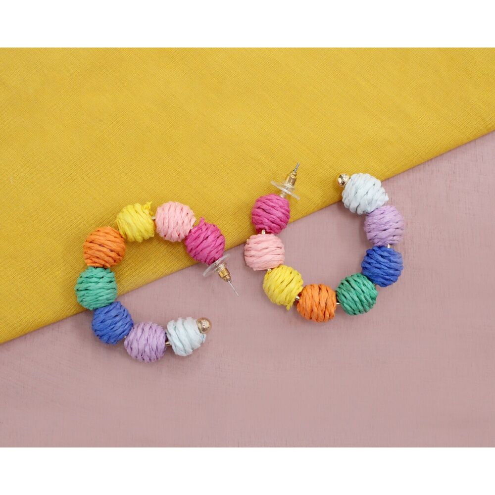 LVD LDA Earrings Colourful Hoops - Raffia MDF Gold Plated Iron - 5cm Length - Vibrant Bohemian Accessory — image 2