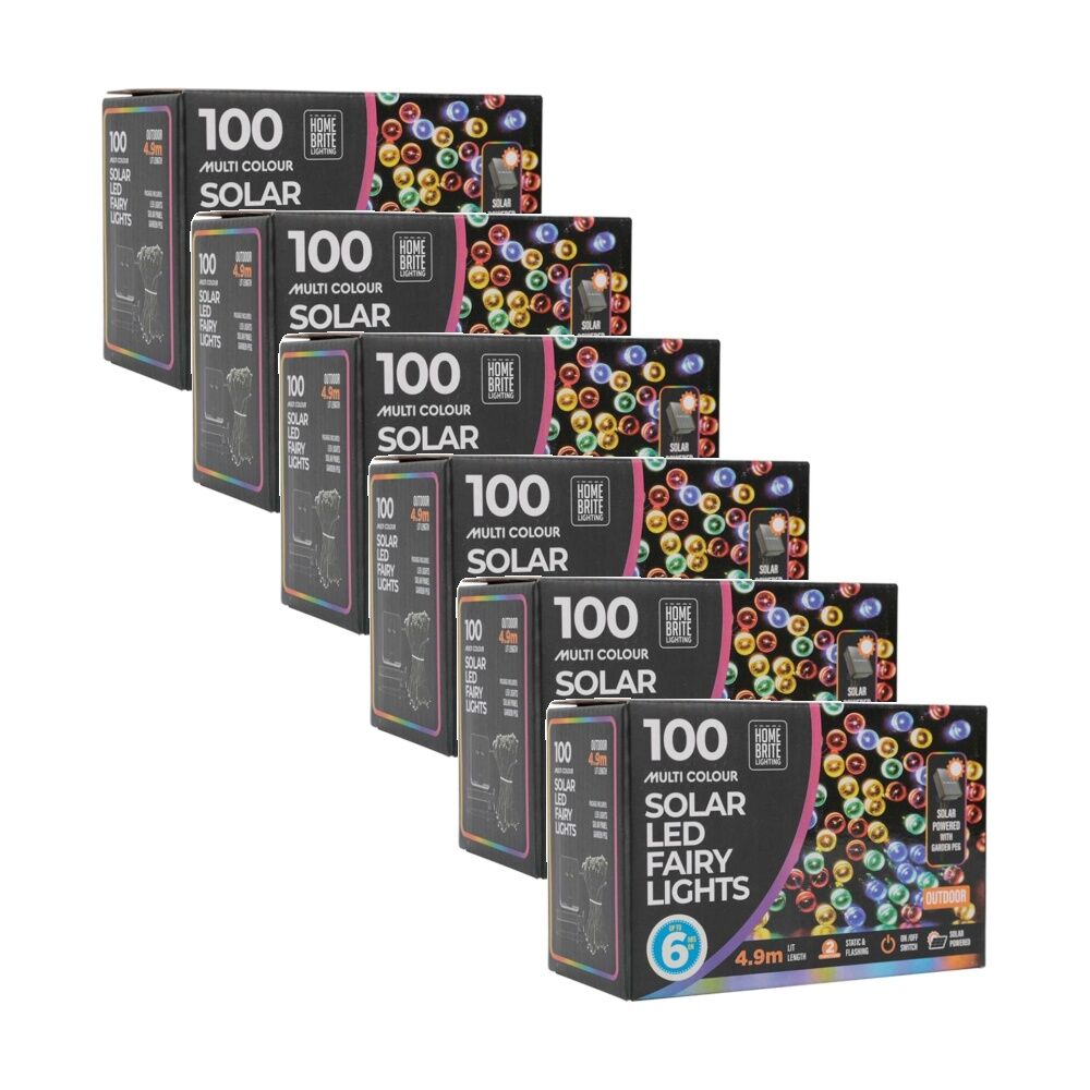 Home Brite 100pc Home Brite Outdoor LED Solar Fairy String Lights 4.9M Multi Colour (6 Pack)