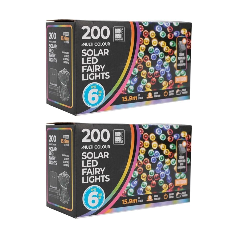 Home Brite 200pc Home Brite Outdoor LED Solar Fairy String Lights 15.9M Multi Colour (2 Pack)
