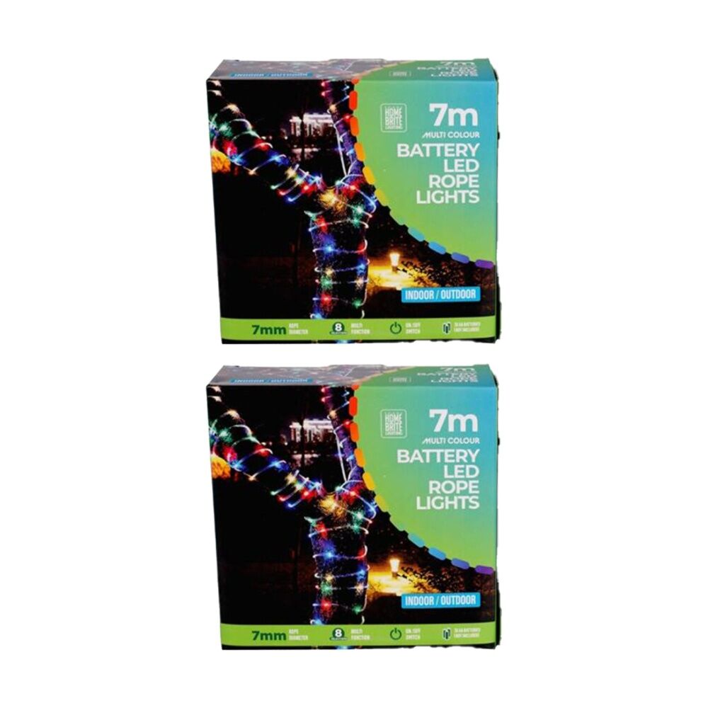Home Brite Battery Operated Outdoor LED Rope String Lights 7 Metres Assorted (2 Pack)