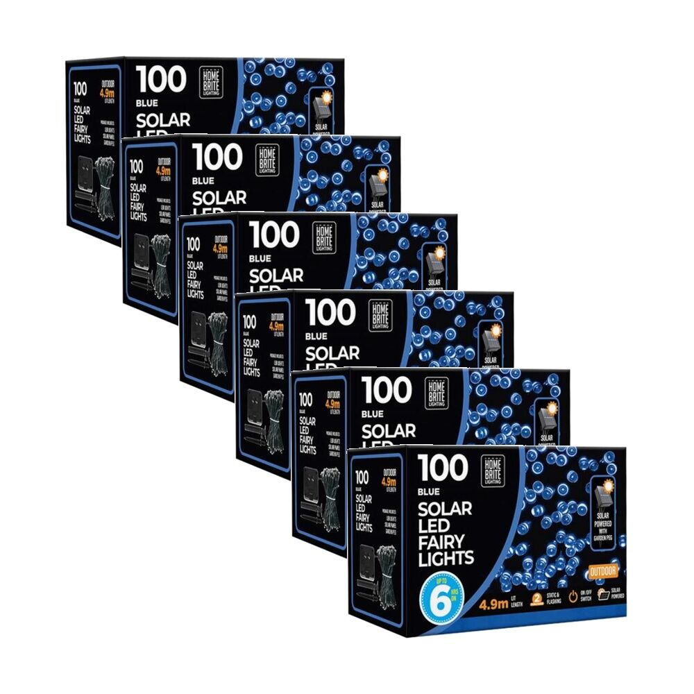 Home Brite Outdoor LED Solar Fairy String Lights 4.9 Metres Blue (6 Pack)