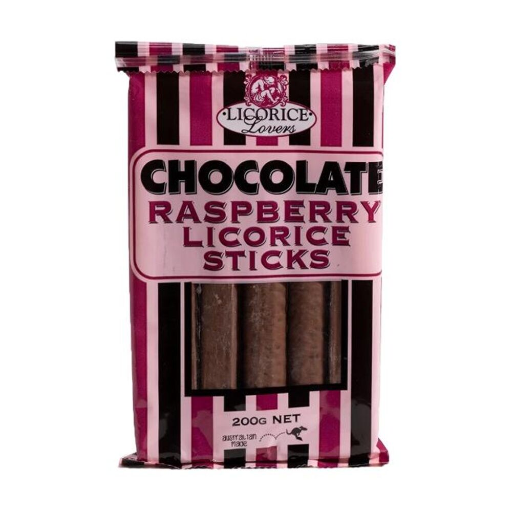 Licorice Lovers Chocolate Raspberry Liquorice Sticks Confectionary 200g (12 Pack) — image 2