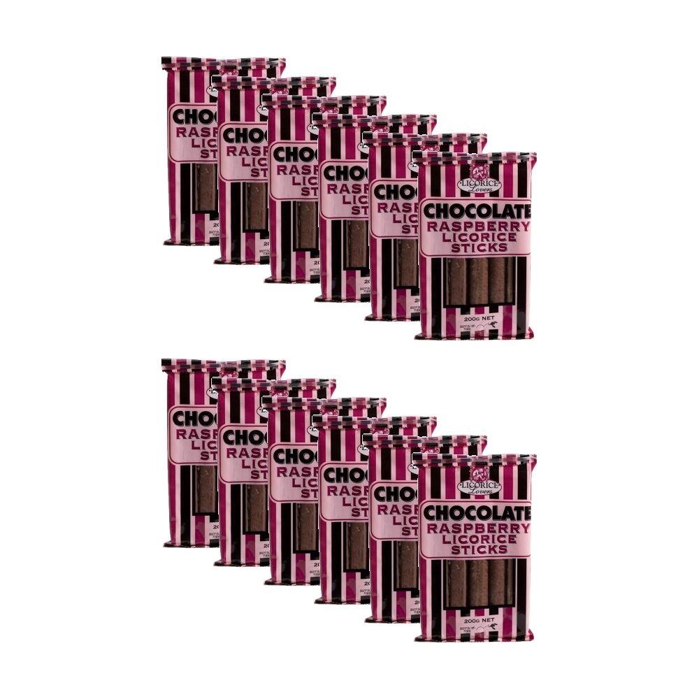 Licorice Lovers Chocolate Raspberry Liquorice Sticks Confectionary 200g (12 Pack)