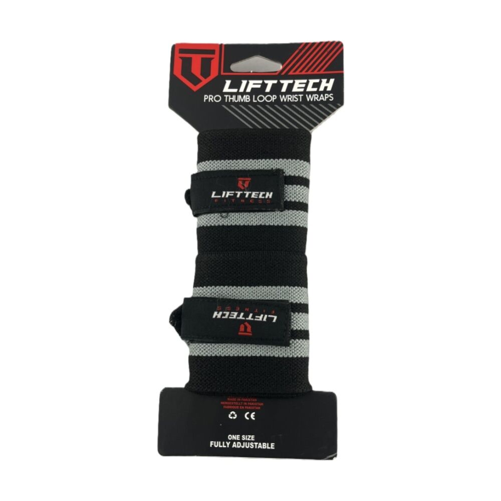 Lift-Tech Pro Thumb Loop Wrist Support Adjustable Wrap Black Stripes 20in (2 Pieces)