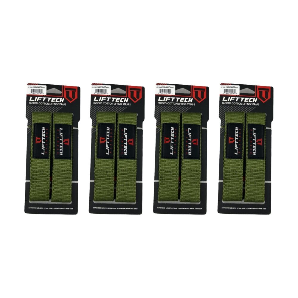 Lift-Tech 2pc Lift-Tech Neo-Tech Padded Cotton Wrist Support Lifting Straps Army 21.5in (4 Pack)