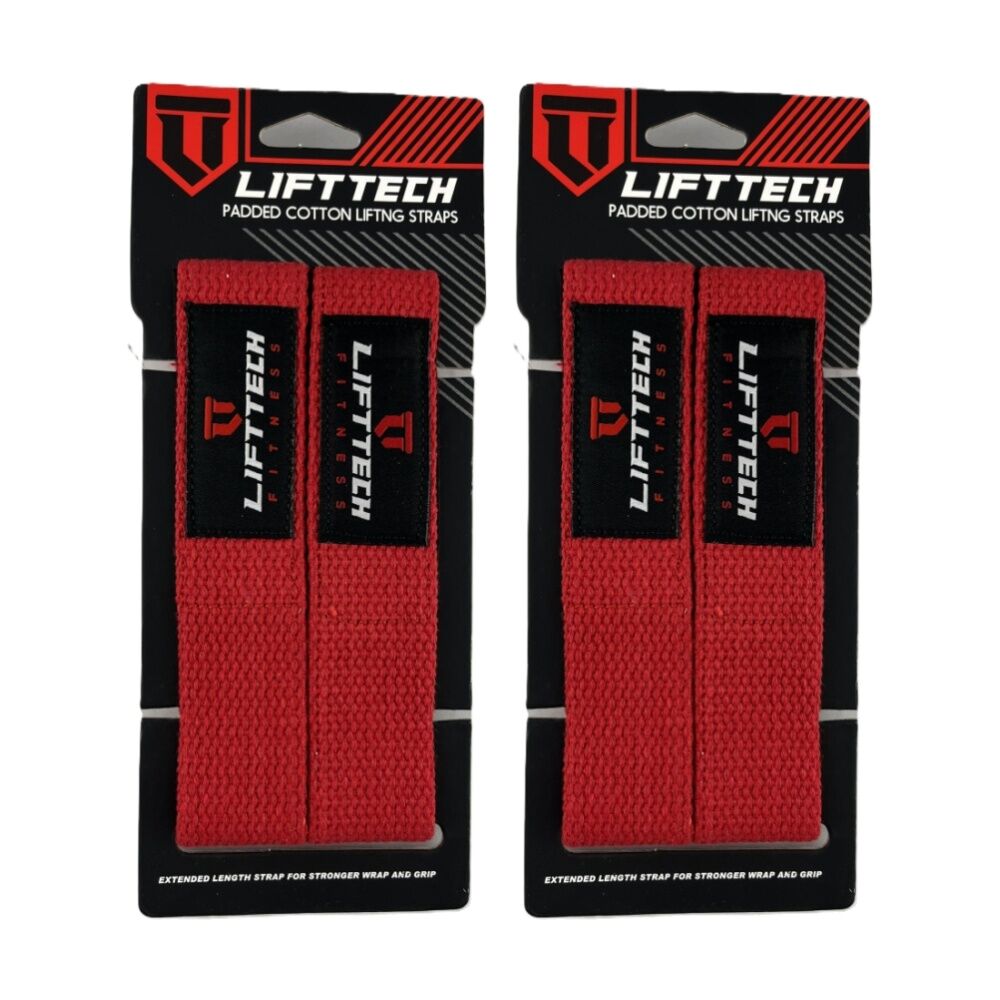 Lift-Tech 2pc Lift-Tech Neo-Tech Padded Cotton Wrist Support Lifting Straps Red 21.5in (2 Pack)