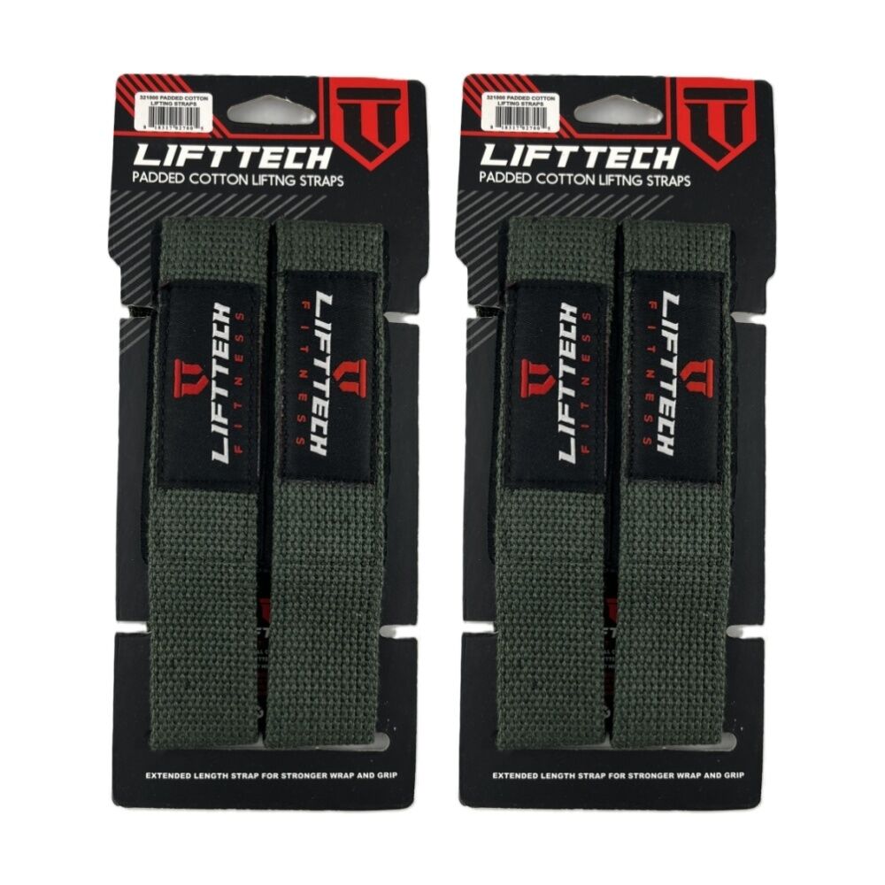 Lift-Tech 2pc Lift-Tech Neo-Tech Padded Cotton Wrist Support Lifting Straps Grey 21.5in (2 Pack)