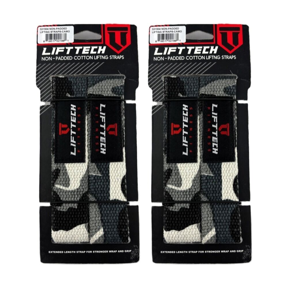 Lift-Tech 2pc Lift-Tech Cotton Heavy Lifting Support Durable Grip Straps Camo 21in (2 Pack)