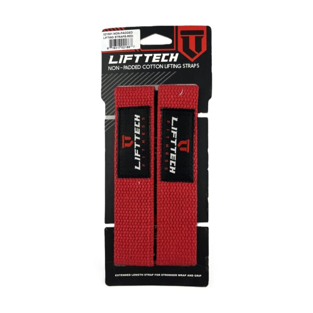 Lift-Tech Cotton Heavy Lifting Support Durable Grip Straps Red 21in (2 Pieces)