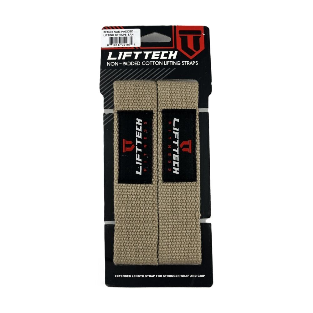 Lift-Tech Cotton Heavy Lifting Support Durable Grip Straps Tan 21in (2 Pieces)