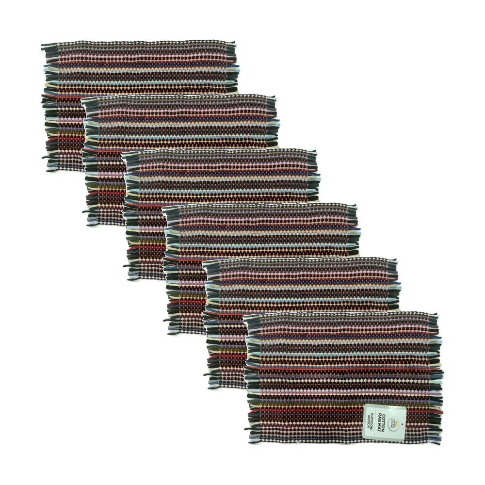 Braz Cotton Woven Fringed Indoor Outdoor Rag Mat 38x58cm Multi Colour (6 Pack)