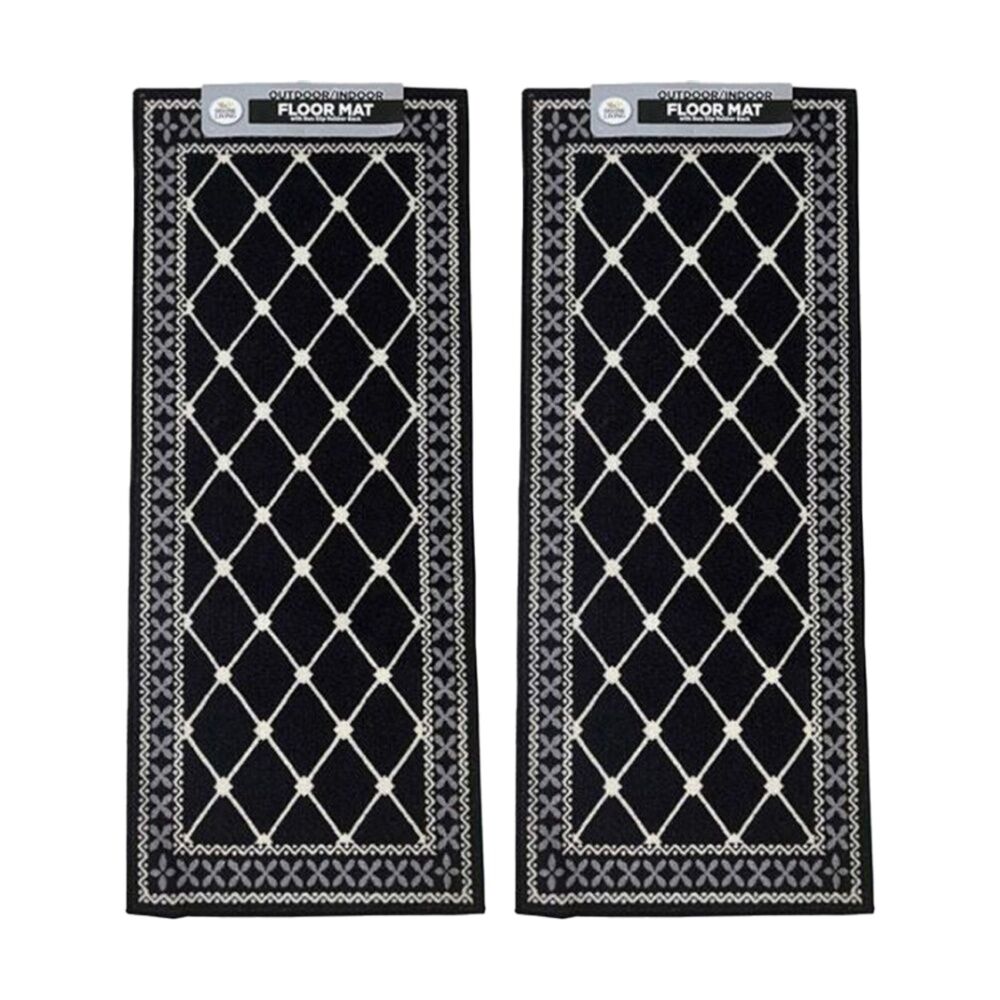 Braz Outdoor Indoor Non Slip Latex Diamond Floormat Rug 50x120cm Assorted (2 Pack)